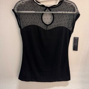 RockSteady Black Sheer Polka Dot Blouse
